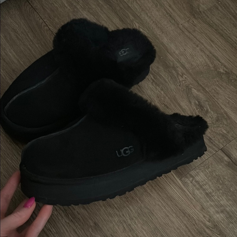 UGG Black Platform Slip-On Shoes with Cozy Lining